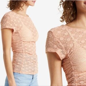 Free People Intimately Keep It Simple Lace Ruched Top Y2k Coral Blush XL NWT